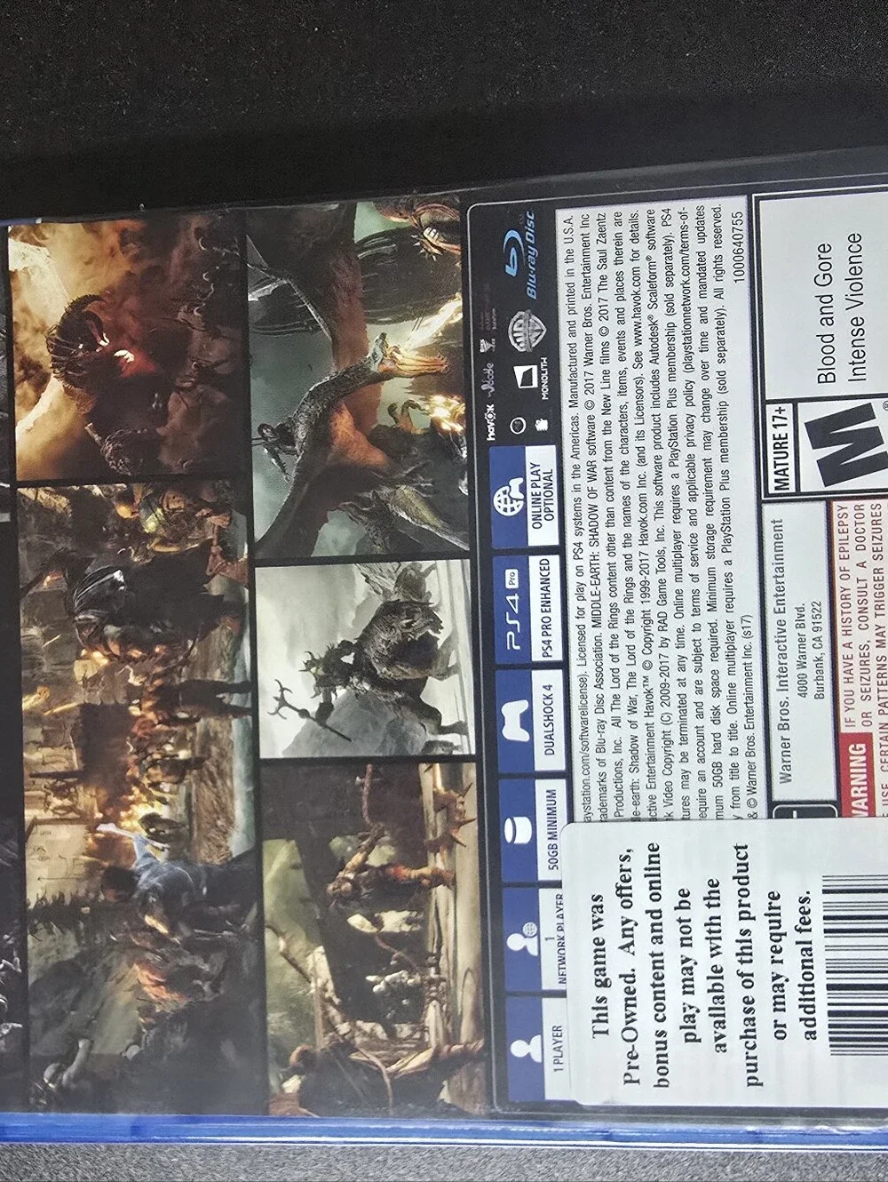 Sony PS4 Shadow of War - Black Cover with Blue Case